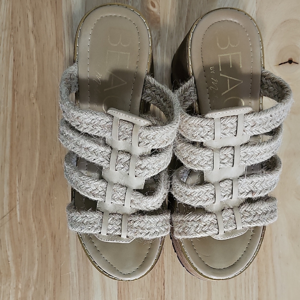 Braided Strap Platform Slide Sandals in Beige - Picture 7 of 7